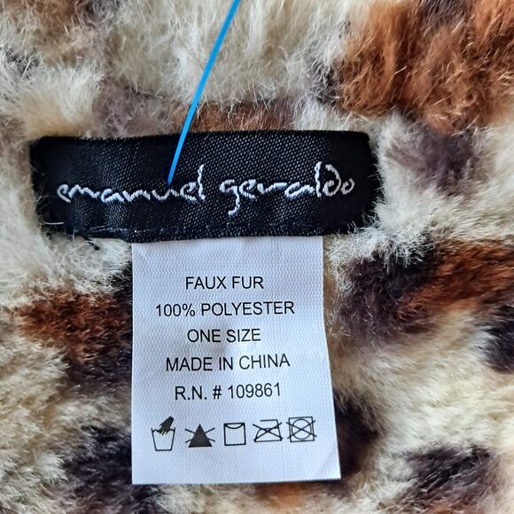 Emanuel Geraldo Tan Brown Black Double Ply Faux Fur Infinity Scarf Size 8" x 62" - Picture 12 of 12